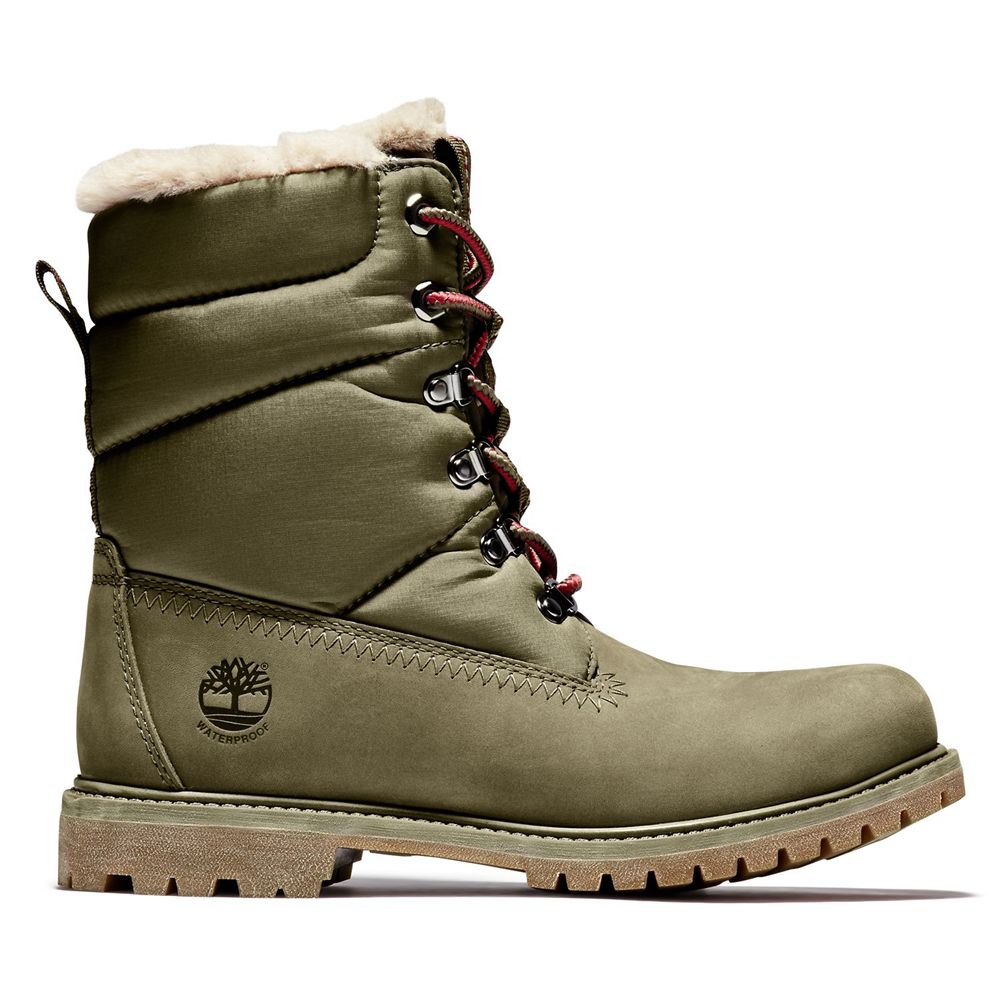 Timberland Womens 6-Inch Boots Premium Leather/Fabric Waterproof - Olive - India NV5716234